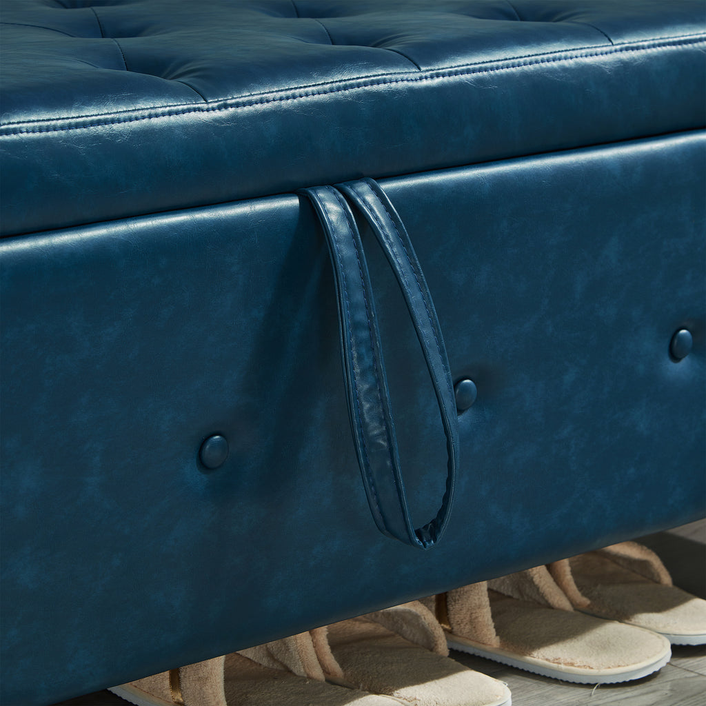 48' Ottoman Bench with Storage, Bench for Bedroom,Living Room,Hallway, Upholstered Tufted Faux Leather PU Ottoman Blue - Grand Goldman Shop