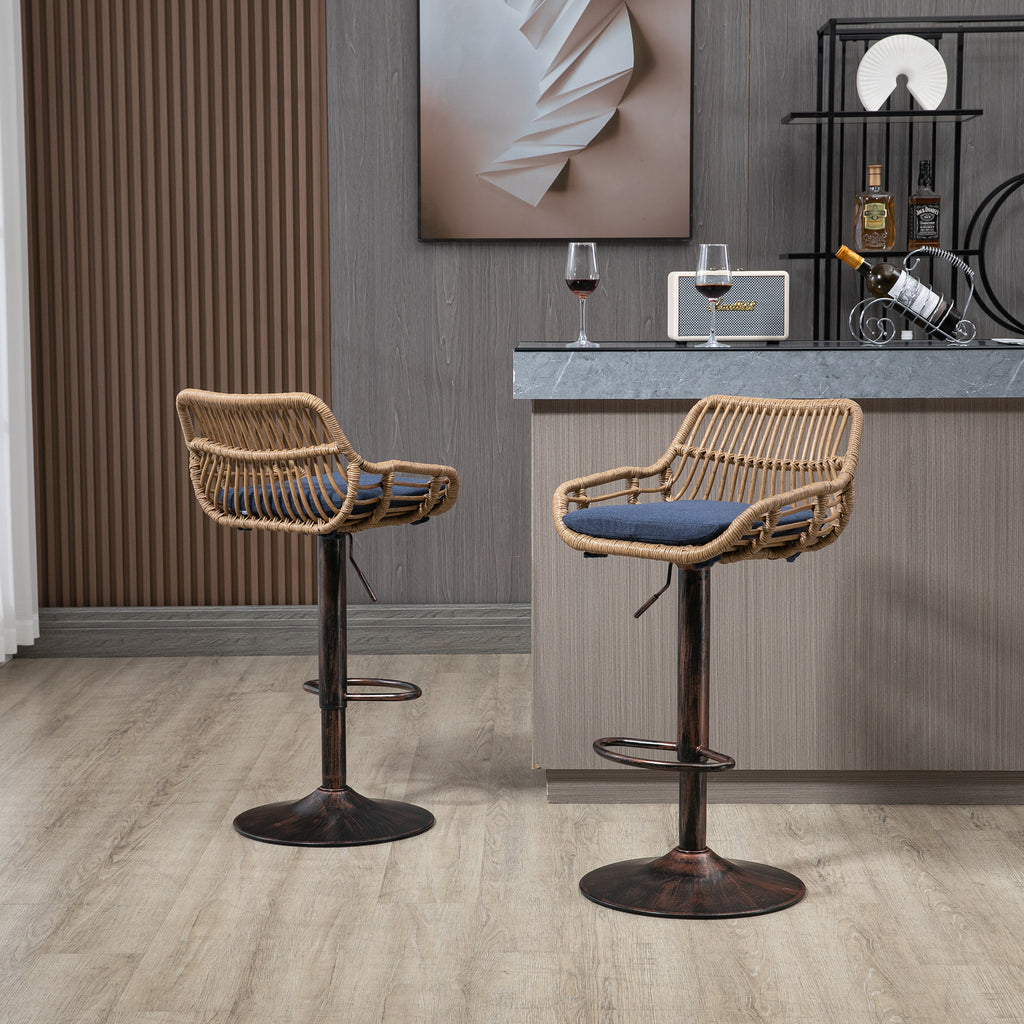 COOLMORE Modern Swivel Bar Stools Set of 2 Adjustable Counter Height Chairs with Footrest Blue Linen - Grand Goldman Shop