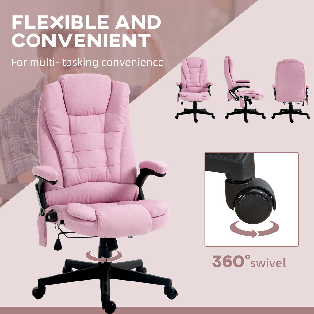 HOMCOM 6 Point Vibrating Massage Office Chair with Heat, Linen High Back Executive Office Chair with Reclining Backrest, Padd