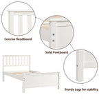 Twin Size Wood Platform Bed with Headboard, Footboard, Wood Slat Support, White Finish - Grand Goldman Shop