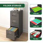 Premium Metal 3 Drawer File Cabinet with Lock for A4 Legal/Letter Size Storage, Black Steel, 15.16x17.72x40.39 inches - Grand