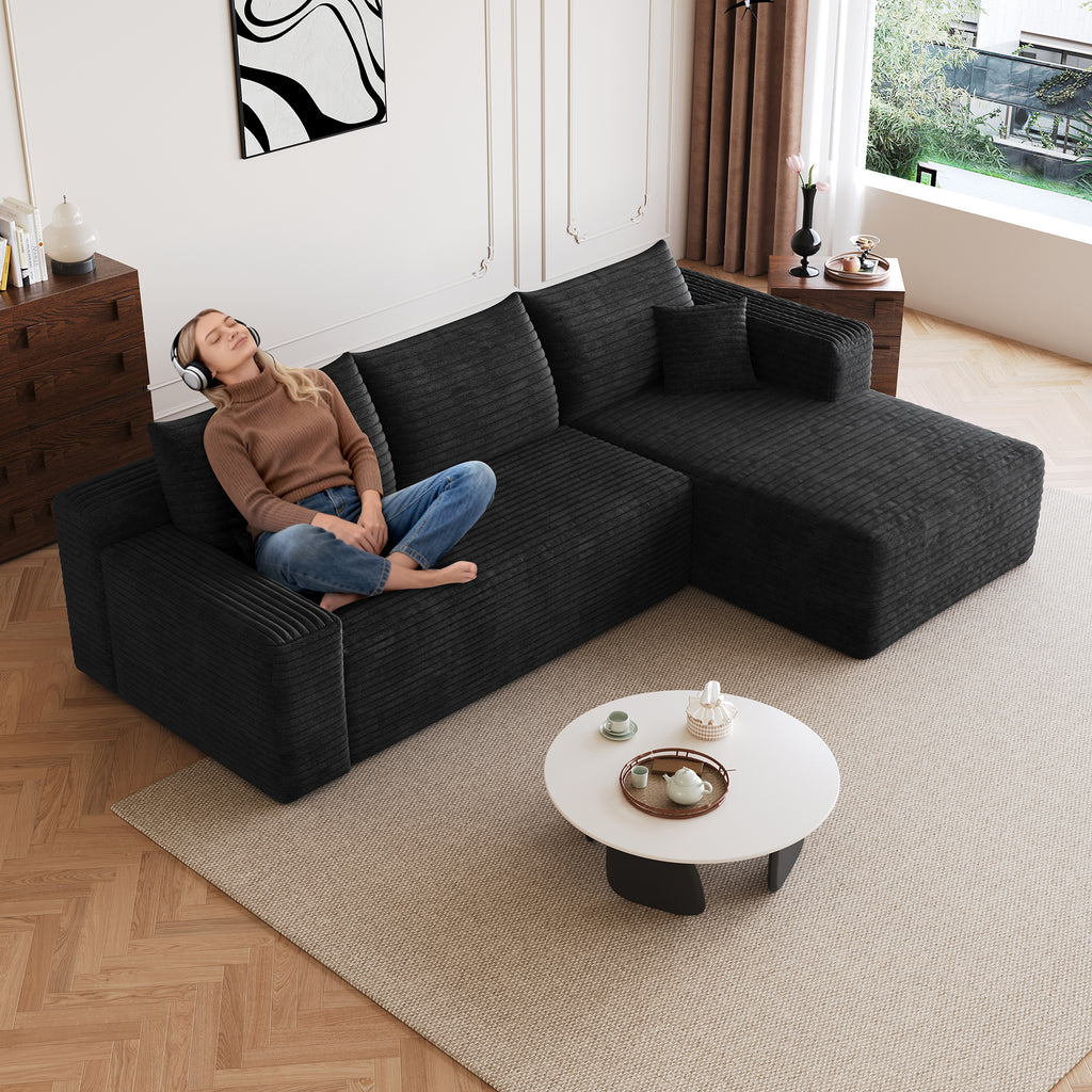 95' Cloud Sectional Sofa,Modern Minimalist Upholstered Couches, Comfort U Shaped Sofa for Living Room,Deep Seat Corner Couch,No Assembly Required,Black (Plush Corduroy Fabric) - Grand Goldman Shop