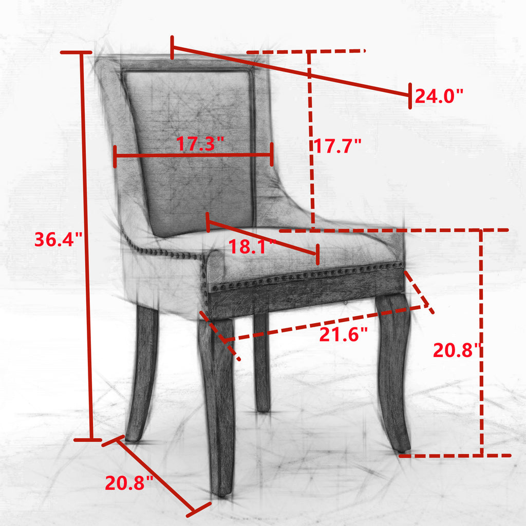 A&A Furniture Ultra Side Dining Chair with Thickened Fabric and Bronze Nail Head, Beige, Set of 2 - Grand Goldman Shop