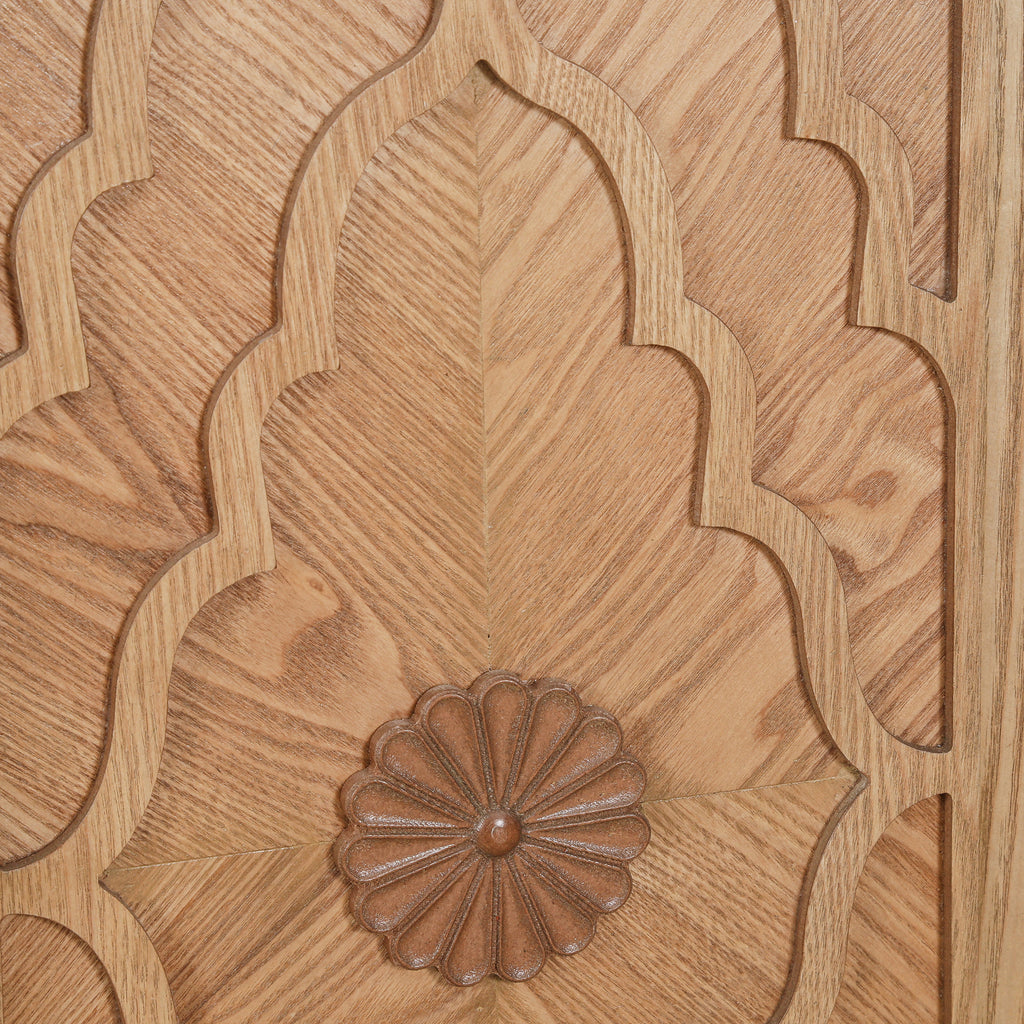 Carved Flower Door Large Storage Cabinet With Metal Handle Suitable For Living Room, Kitchen, Entryway(NATURAL WOOD) - Grand Goldman Shop