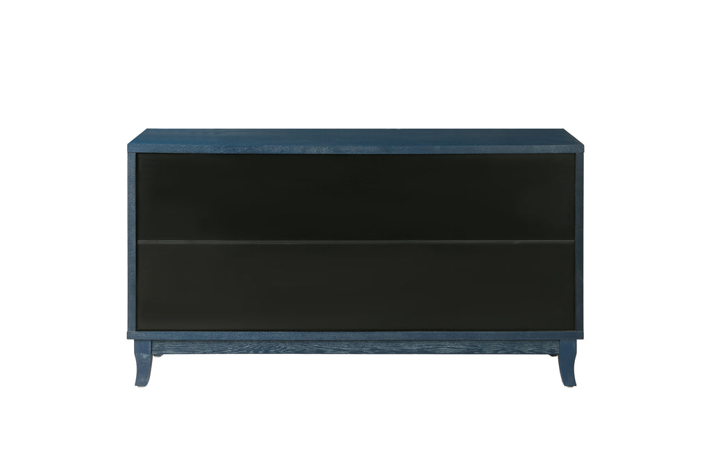Handcrafted Premium Grain Panels,Rattan Sideboard Buffer Cabinet,Accent Storage Cabinet With 4 Rattan Doors, Modern Storage Cupboard Console Table with Adjustable Shelves for Living Room ,BLUE - Grand Goldman Shop