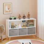 Kids Bookcase with Collapsible Fabric Drawers, Children's Book Display, Toy Storage Cabinet Organizer, White/Gray, MDF+Pine |