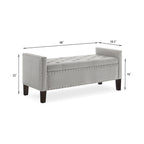 Upholstered Tufted Button Storage Bench with nails trim,Entryway Living Room Soft Padded Seat with Armrest,Bed Bench-Gray - Grand Goldman Shop