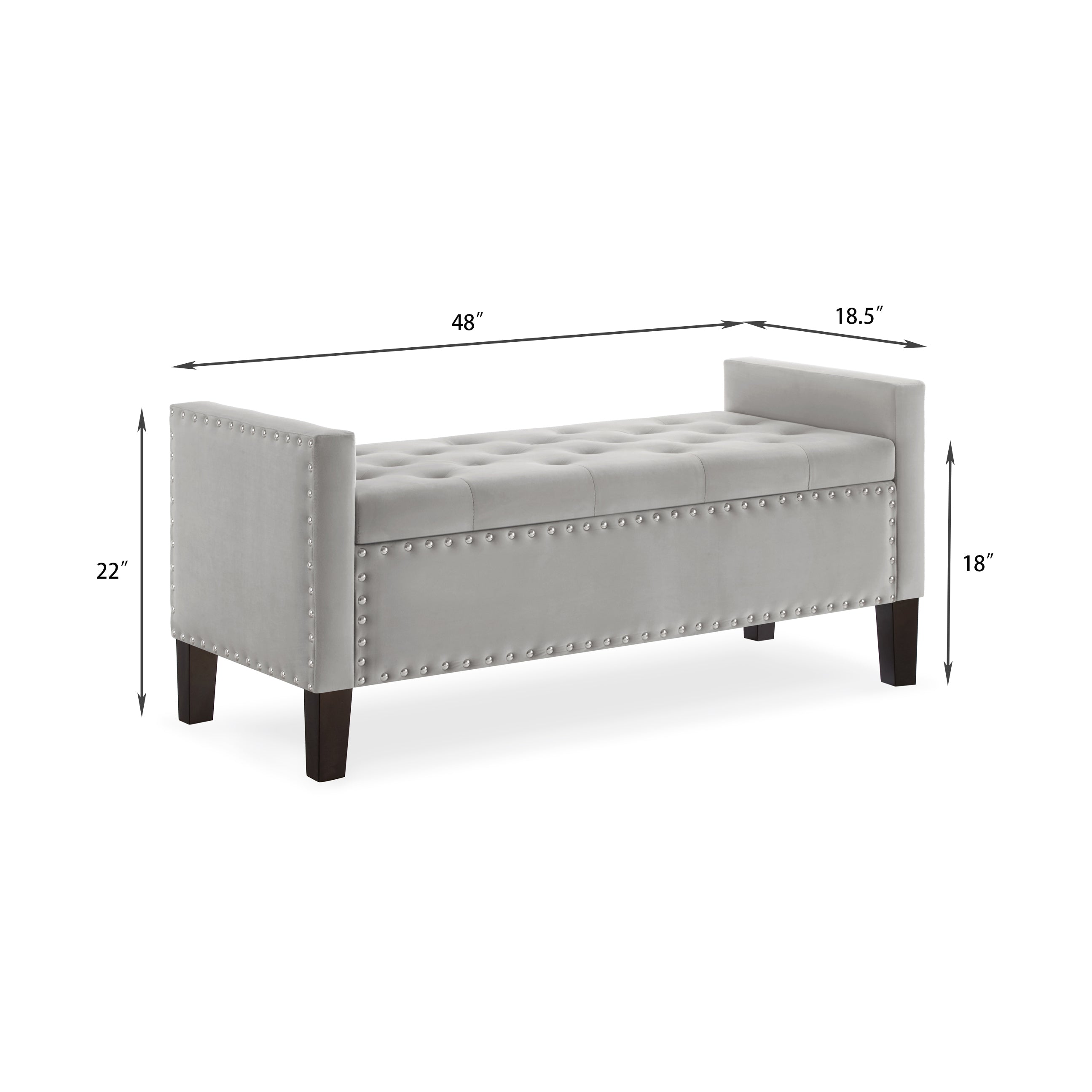 Upholstered Tufted Button Storage Bench with nails trim,Entryway Living Room Soft Padded Seat with Armrest,Bed Bench-Gray - Grand Goldman Shop