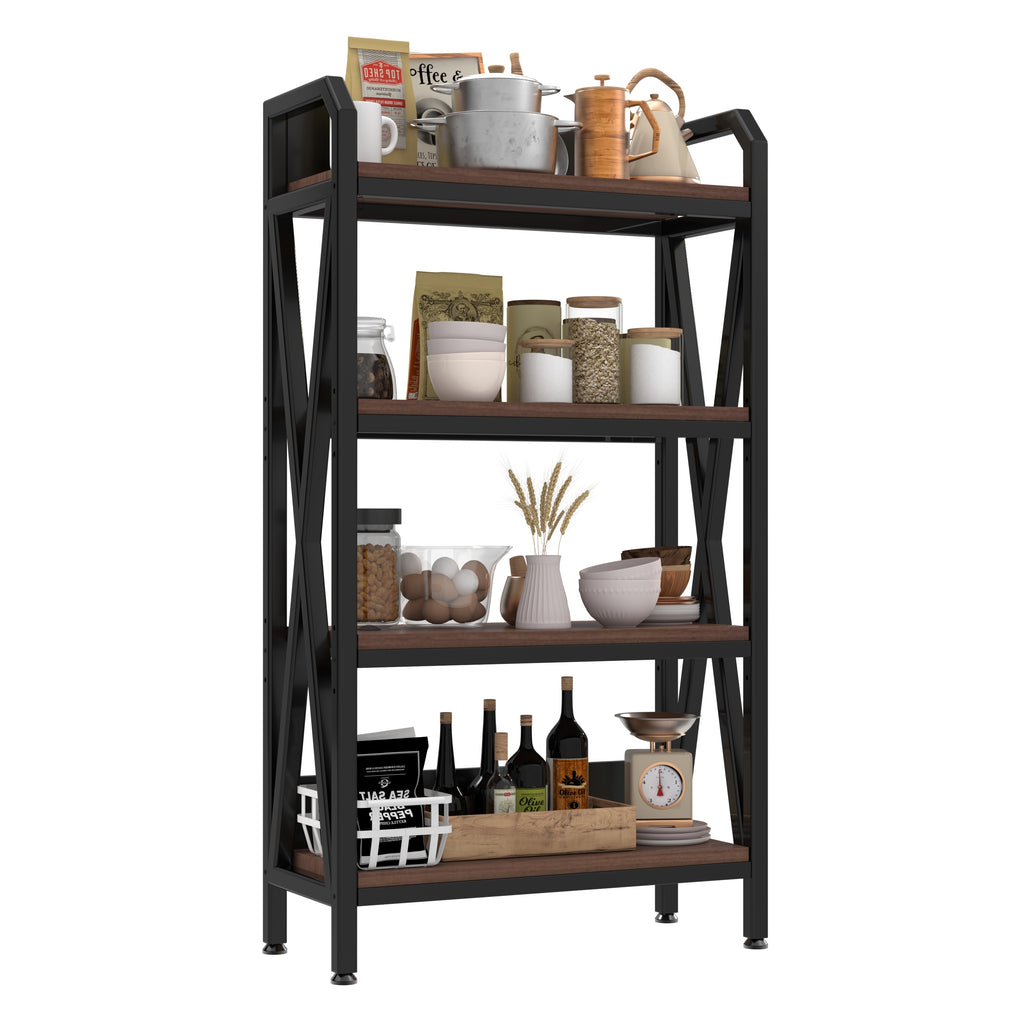 56.30'' Bakers Rack 4-Level Storage Shelves Metal and Wooden Kitchen Shelves, Kitchen Organizers and Storage, for Garage, Pantry, Bathroom, Closet ,33.50'' Length - Grand Goldman Shop