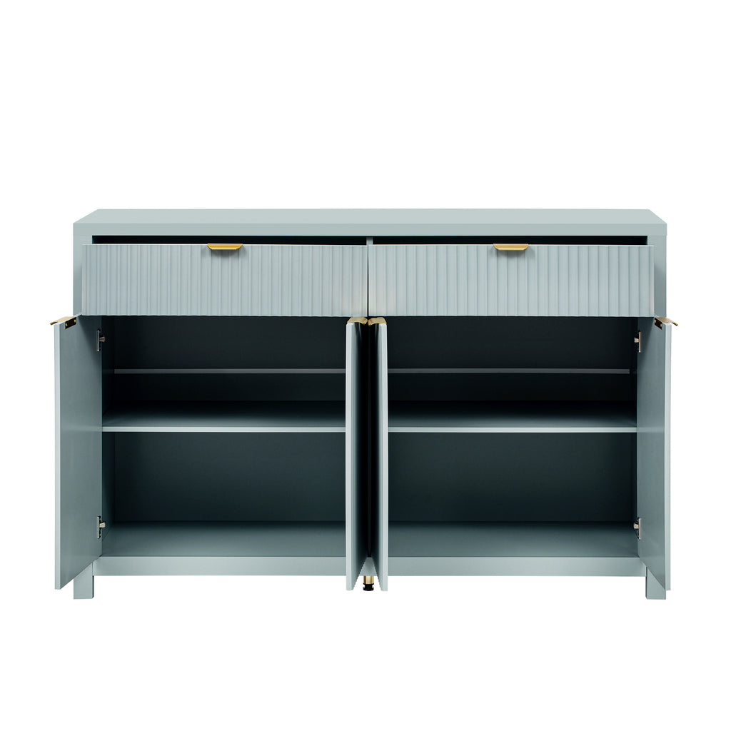 U_STYLE Modern 55.1'' Sideboard Buffet Cabinet with 2 Drawers & 4 Doors, Adjustable Shelves, Wave-Pattern Design, Aluminum Handles, Painted MDF, Scandinavian Storage for Dining Room, Living Room - Grand Goldman Shop