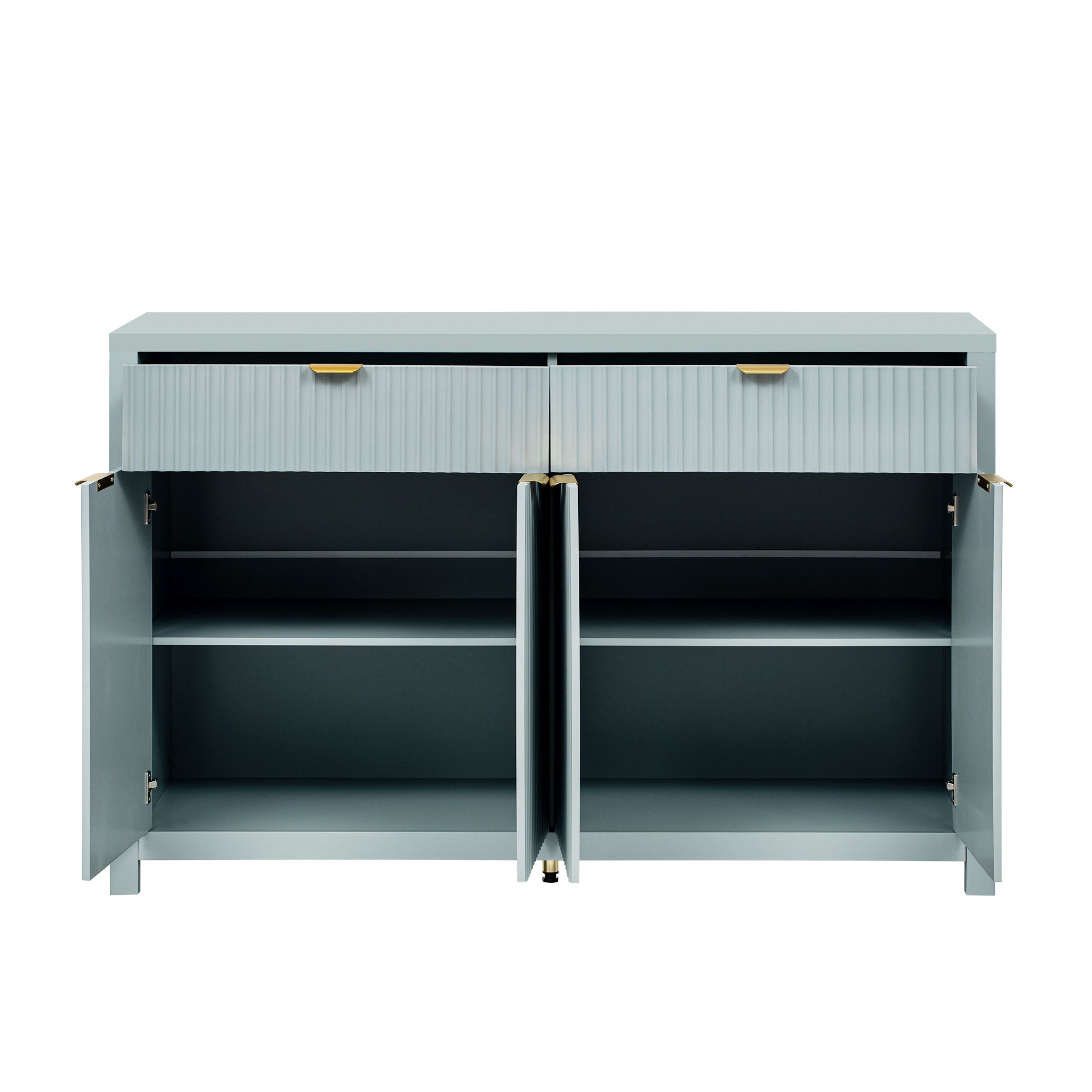 U_STYLE Modern 55.1'' Sideboard Buffet Cabinet with 2 Drawers & 4 Doors, Adjustable Shelves, Wave-Pattern Design, Aluminum Handles, Painted MDF, Scandinavian Storage for Dining Room, Living Room - Grand Goldman Shop