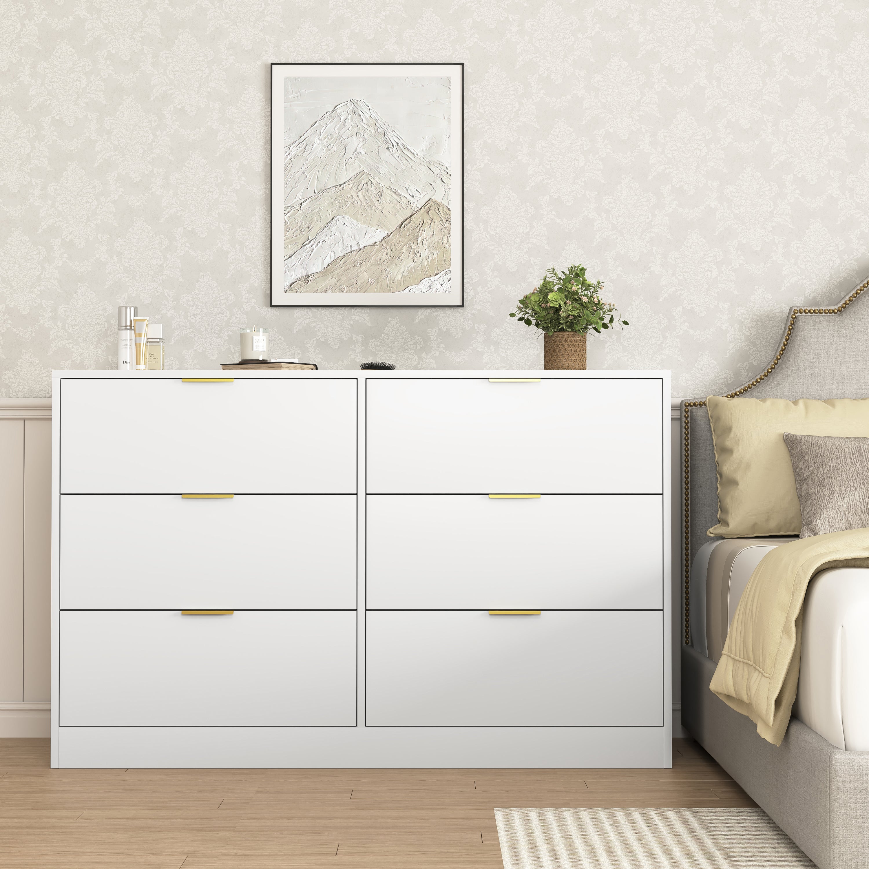 Simply Modern 6-Drawer Dresser, Chest of Drawers for Bedroom, Living Room, Hallway, and Entryway - Large Storage Cabinet White - Grand Goldman Shop
