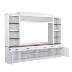 Farmhouse Entertainment Wall Unit with Bookshelf for TVs Up to 70', Walnut TV Stand with Adjustable Shelves, Mid-Century Media Console with Wine Rack for Living Room, White (NEW SKU: N721S000046K-2) - Grand Goldman Shop