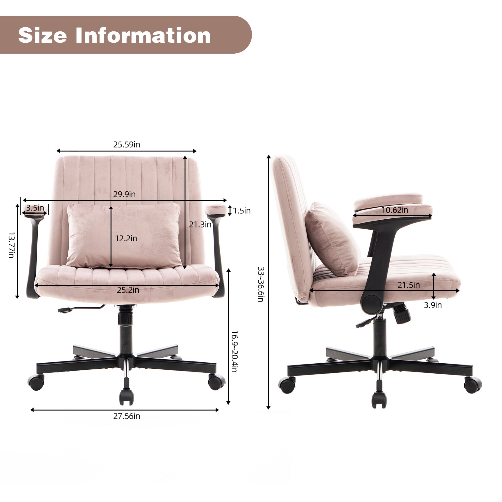 Pink Velvet Criss Cross Armrest Office Chair with Wheels - Comfortable for Home Office, Reading & Vanity | Premium Home Decor