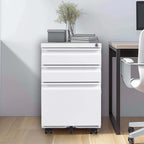 White Mobile 3-Drawer File Cabinet with Lock, Metal Organizer for Home Office, Fully Assembled | Premium Home Decor - Grand G