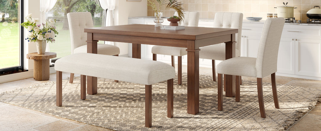 6-Piece Modern Dining Set, Rectangle Kitchen Table with 4 Upholstered Chairs & Bench, Ideal for Dining Room and Living Room, (Easy Assembly, Space Saving) - Grand Goldman Shop