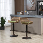 COOLMORE Modern Swivel Bar Stools Set of 2 with Adjustable Height and Footrest in Green Linen - Grand Goldman Shop