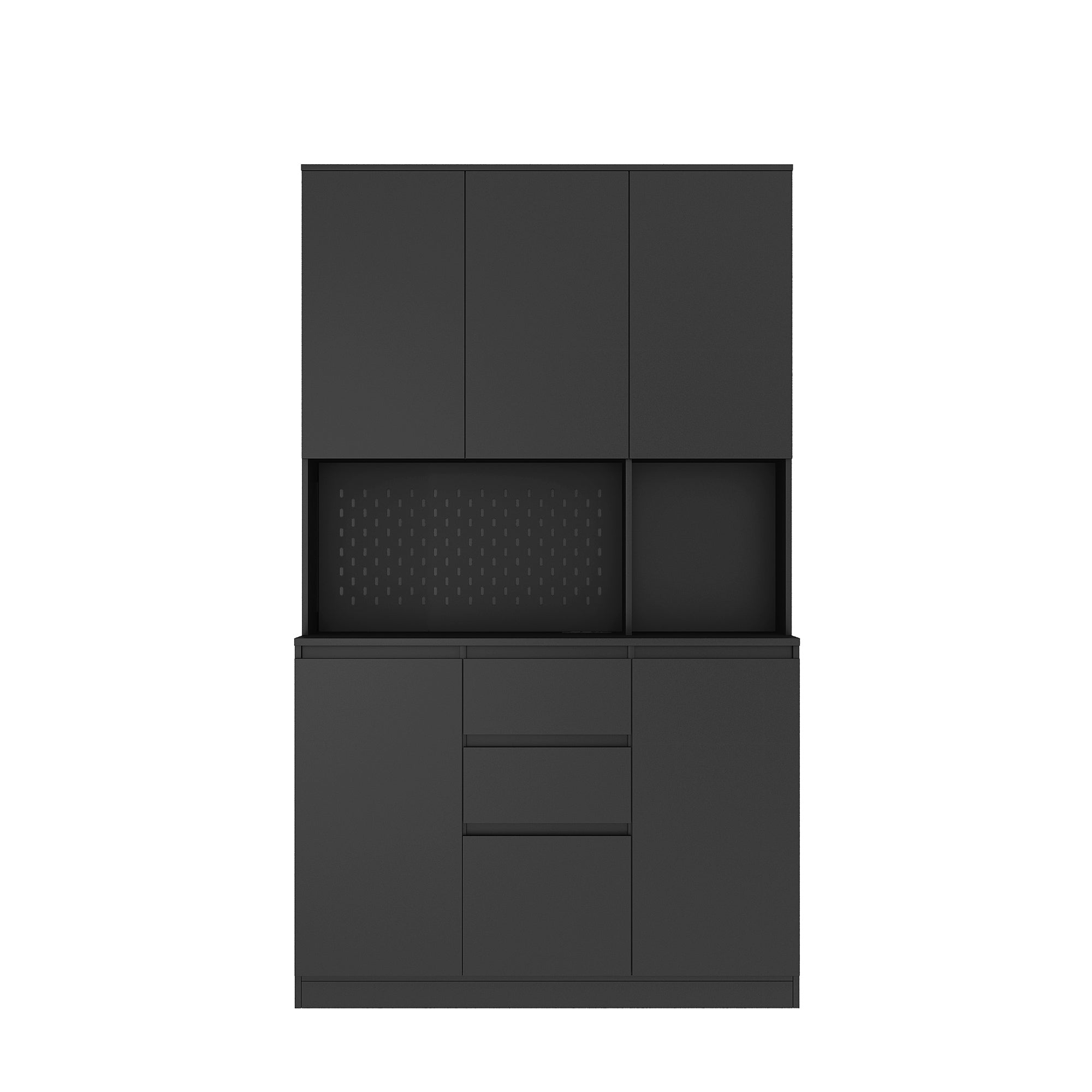 74' Freestanding Kitchen Pantry Cabinet Cupboard with 6 Doors,3 Shelves and 2 Drawer,Versatile Wardrobe & Kitchen Cabinet,Craft Storage Cabinet,Laundry Room Storage for  Kitchen (Black) - Grand Goldman Shop