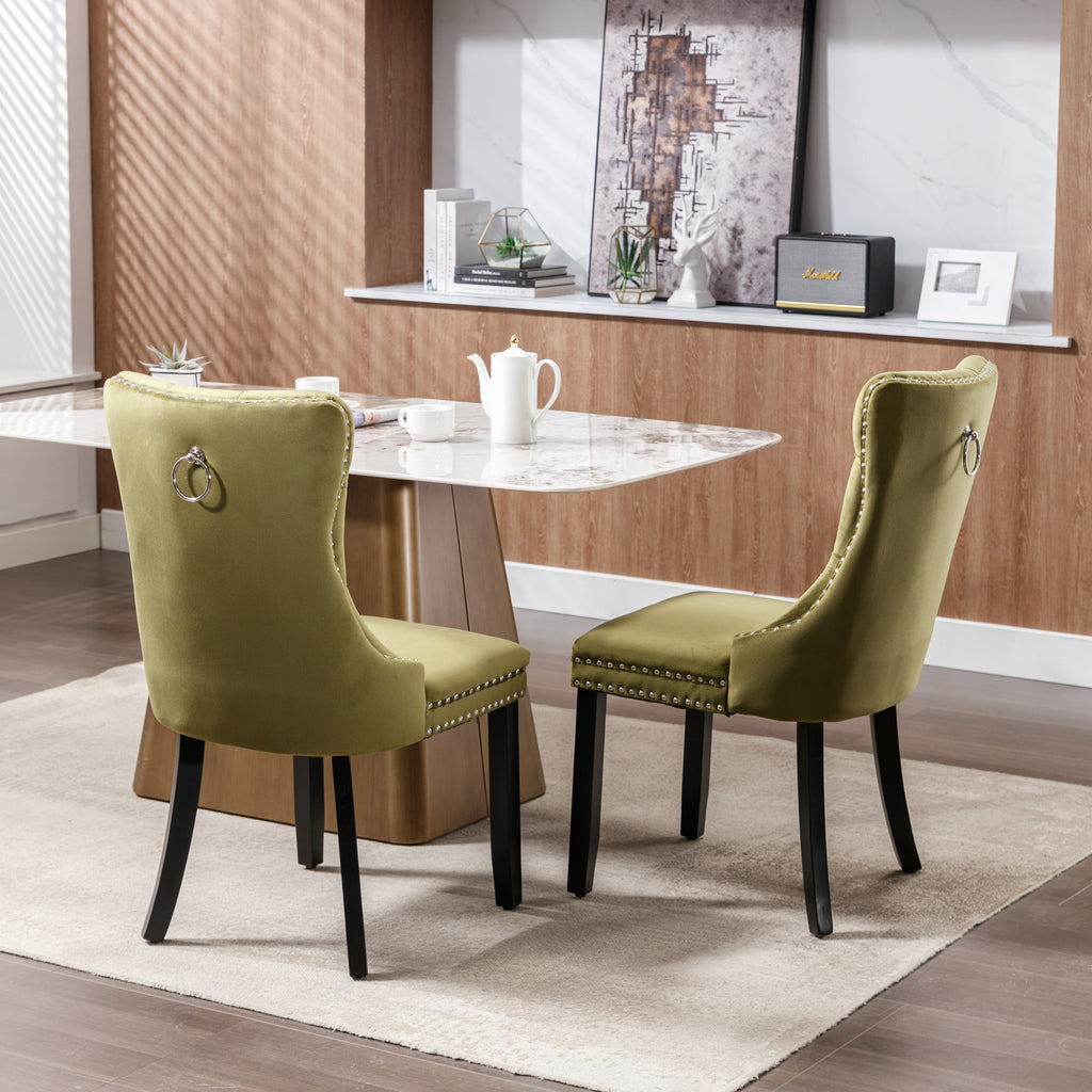 Nikki Collection Modern, High-end Tufted Solid Wood Contemporary Velvet Upholstered Dining Chair with Wood Legs Nailhead Trim 2-Pcs Set,Olive-Green,SW2001OL - Grand Goldman Shop