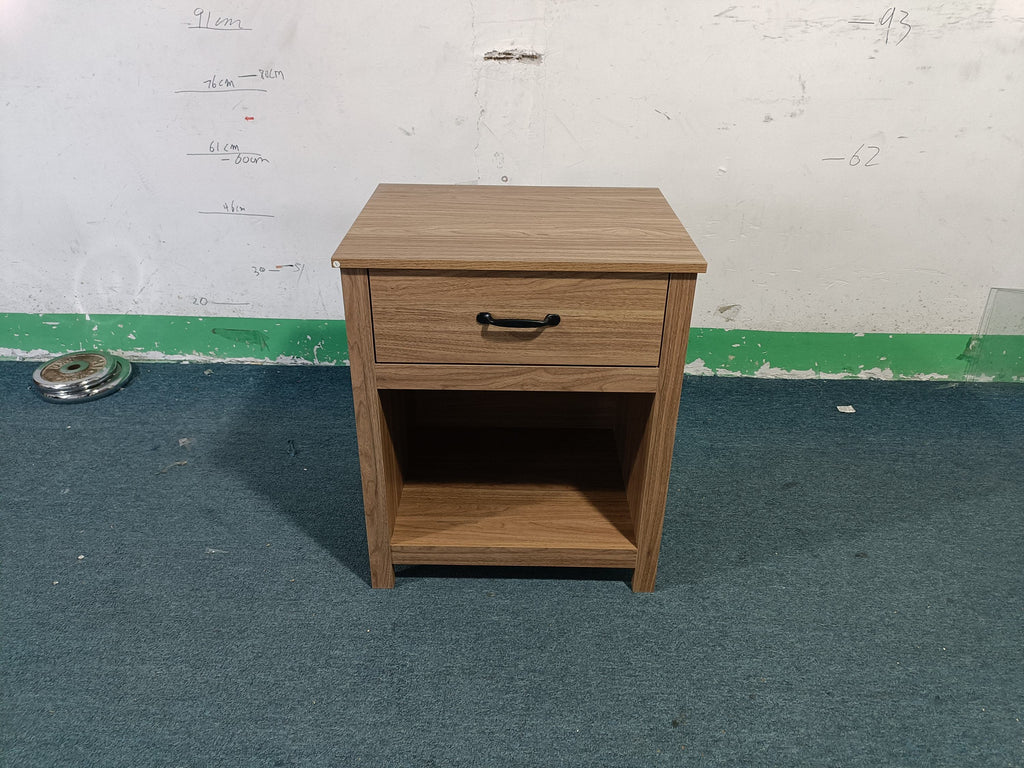 Wood Nightstand with Drawer and Open Shelf, Modern Bedside Table with Storage, Wooden End Table for Bedroom, Living Room or Apartment, Natural Finish, Brown - Grand Goldman Shop