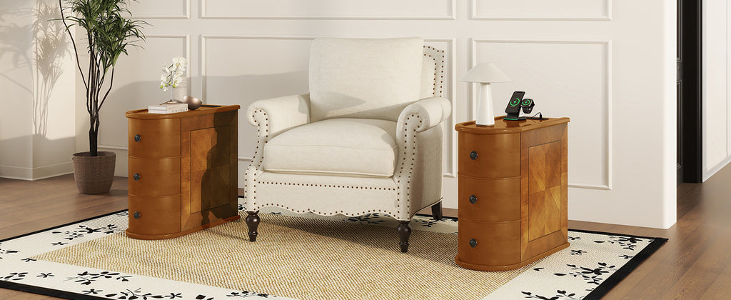 End Table with Charging Station, Sofa Side Table with Drawers, No Assembly Required, Expect Arrival Date (2025/5/27) - Grand Goldman Shop