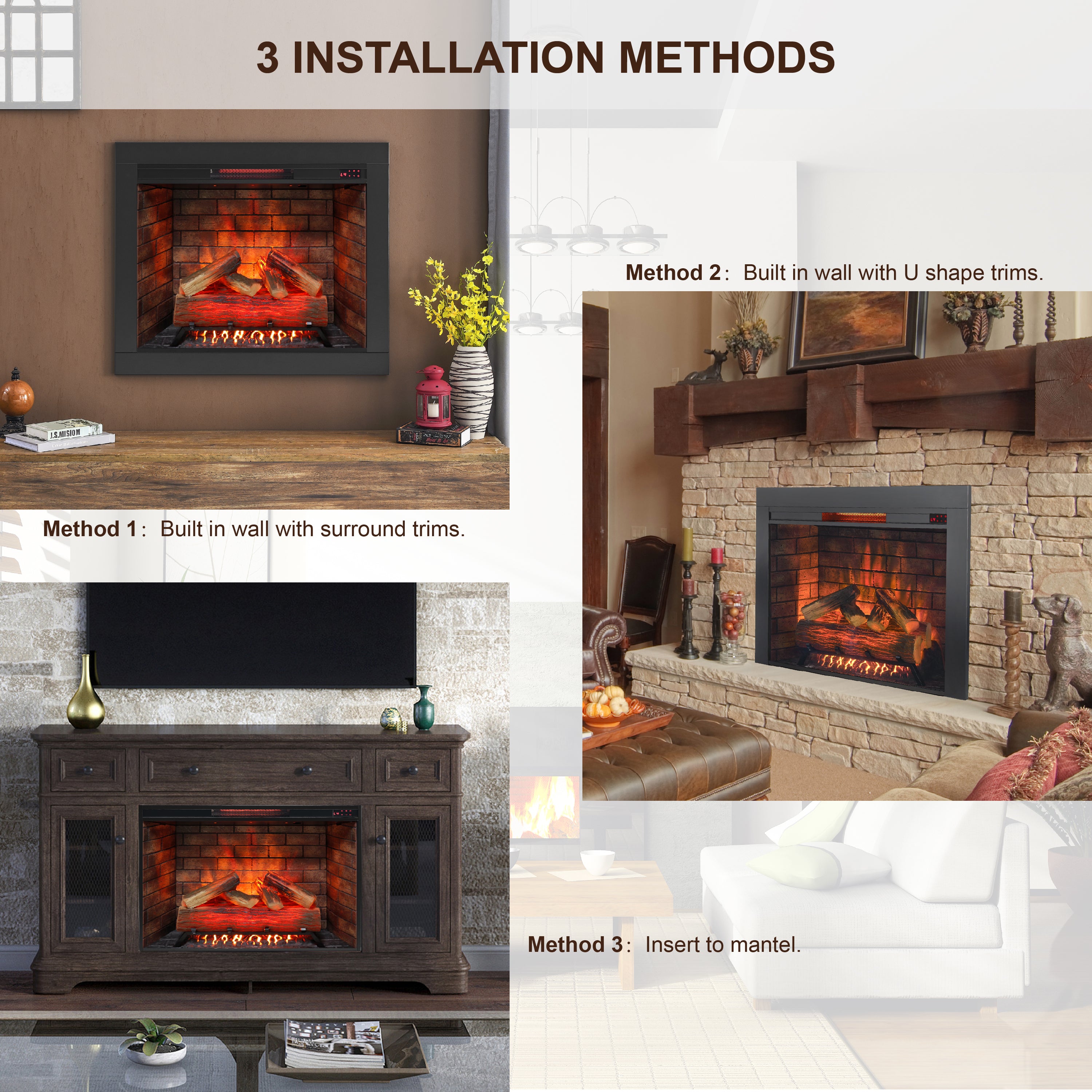 33 inch Infrared Electric Fireplace with Removable Trim kit Insert, Touch Panel Home Decor Heater, Smokeless Firebox With Fire Crackling Sound - Grand Goldman Shop