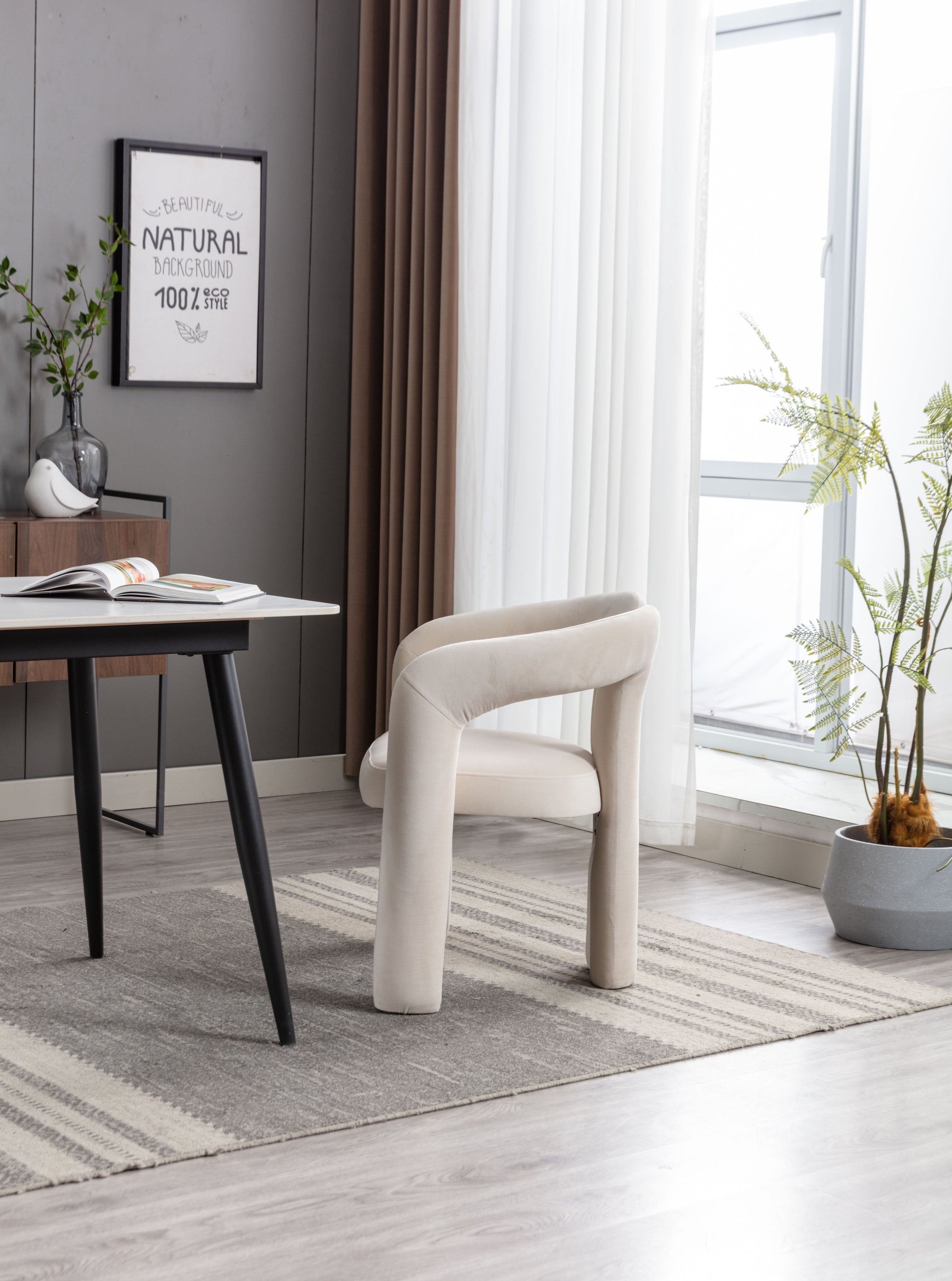 Contemporary Designed Velvet Fabric Upholstered Accent/Dining Chair /Barrel Side Chairs Kitchen Armchair for Living Room set of 2 (Beige Velvet) - Grand Goldman Shop
