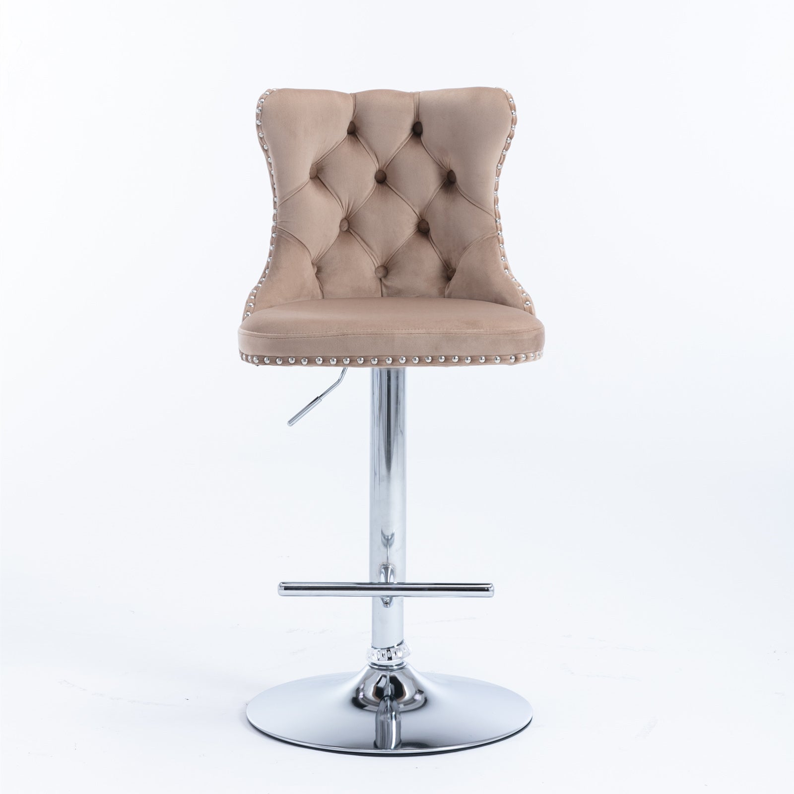 A&A Furniture,Swivel Velvet Barstools Adjusatble Seat Height from 25-33 Inch, Modern Upholstered Chrome base Bar Stools with Backs Comfortable Tufted for Home Pub and Kitchen Island（Khaki,Set of 2） - Grand Goldman Shop