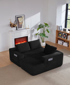 96.9' Cloud Sectional Couch with L-Shape Chaise,Modern Modular Sofa with Deep Seat, Upholstered Couches for Living Room Bedroom,No Assembly Required, (Corduroy Fabric),Black - Grand Goldman Shop