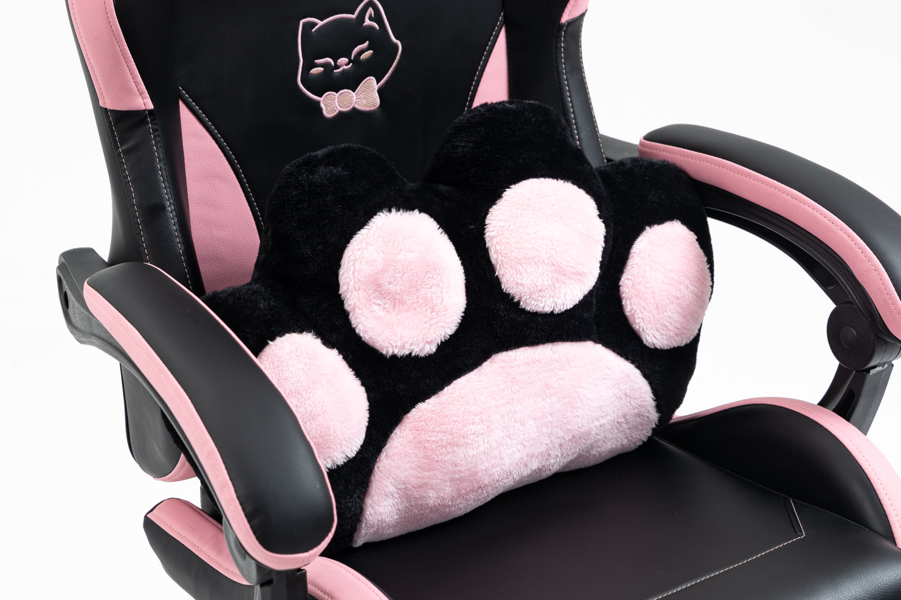Cute Cat Gaming Chair with Paw Lumbar Cushion, PC Video Gamer Chair for Girl Teen Woman (Black) - Grand Goldman