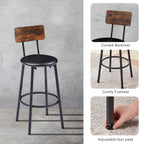 Round bar stool set with shelf, upholstered stool with backrest, Rustic Brown, 23.62'' W x 23.62'' D x 35.43'' H - Grand Goldman Shop