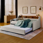 Beige Linen Upholstered Twin Sofa Bed with LED Lights, Wireless Charging, Adjustable Headboard Storage & Foldable Trundle, 80.5''x46''x34'' - Grand Goldman Shop