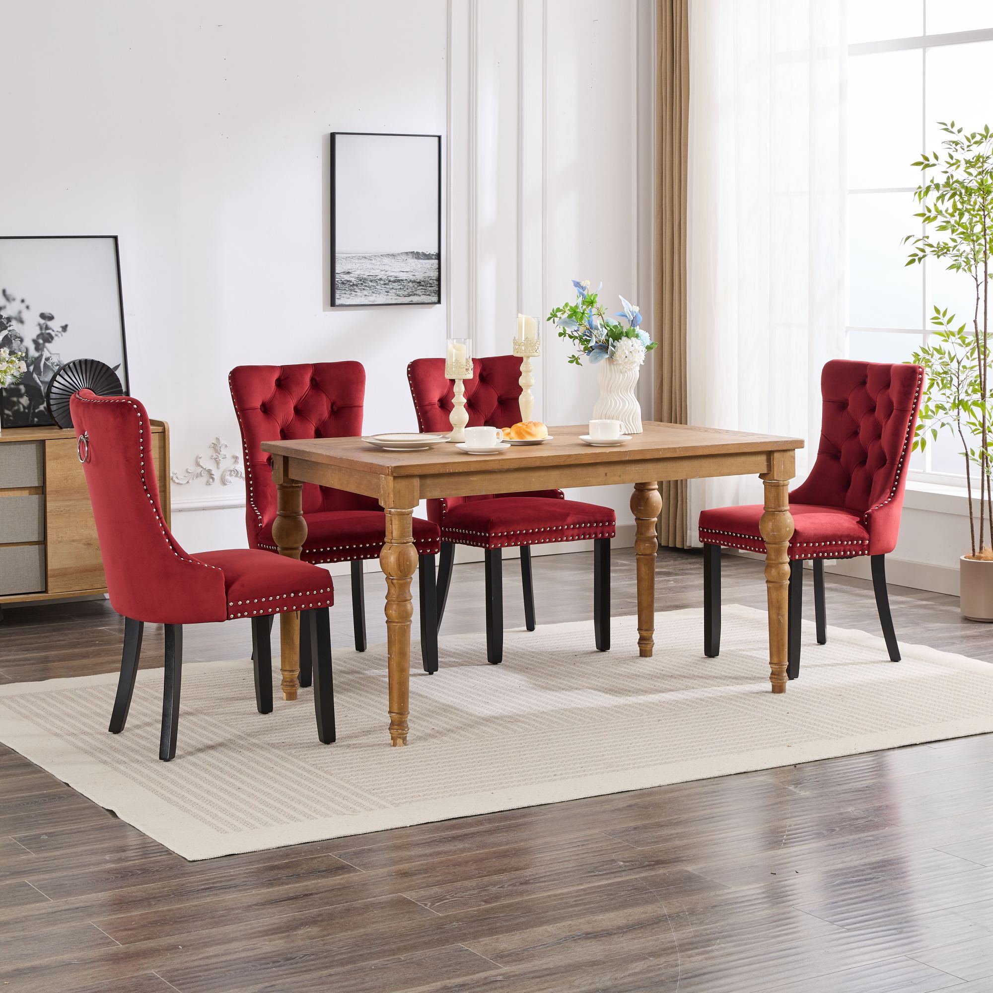 Classic Velvet Dining Chairs,  High-end Tufted Solid Wood Contemporary Velvet Upholstered Dining Chair with Wood Legs Nailhead, SET OF 2,Burgundy, Wine Red,SW2001WR - Grand Goldman Shop
