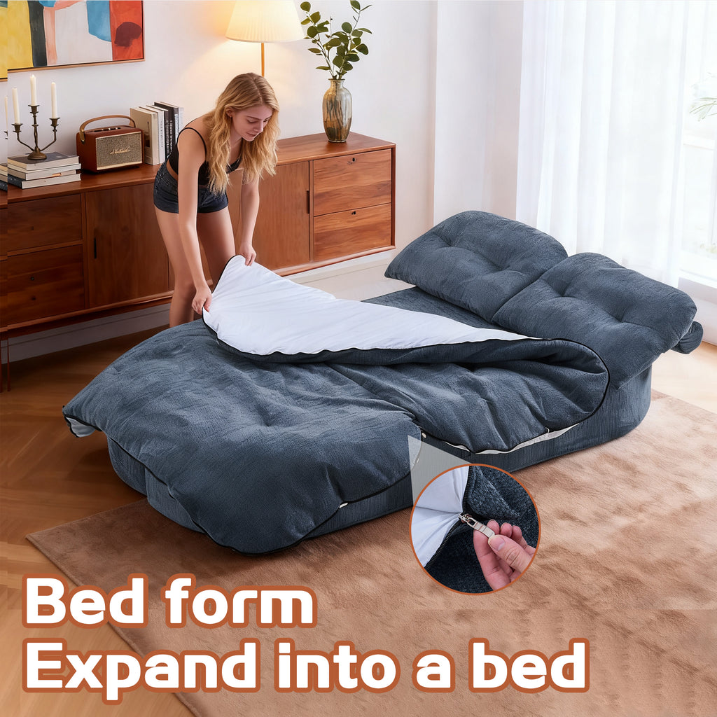 Modern Floor Sofa with 2 Pillows,Convertible Corduroy Fabric Foam-Filled Sleeper Sofa Bed, no assembly required,Convertible Sofa Cushion Unfolds into Quilt,Folding Mattress for Living Room,Playroom - Grand Goldman Shop