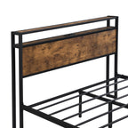 Modern Metal Platform Bed Frame with Wooden Headboard and Footboard, USB Liner, Queen Size, Black and Brown - Grand Goldman Shop