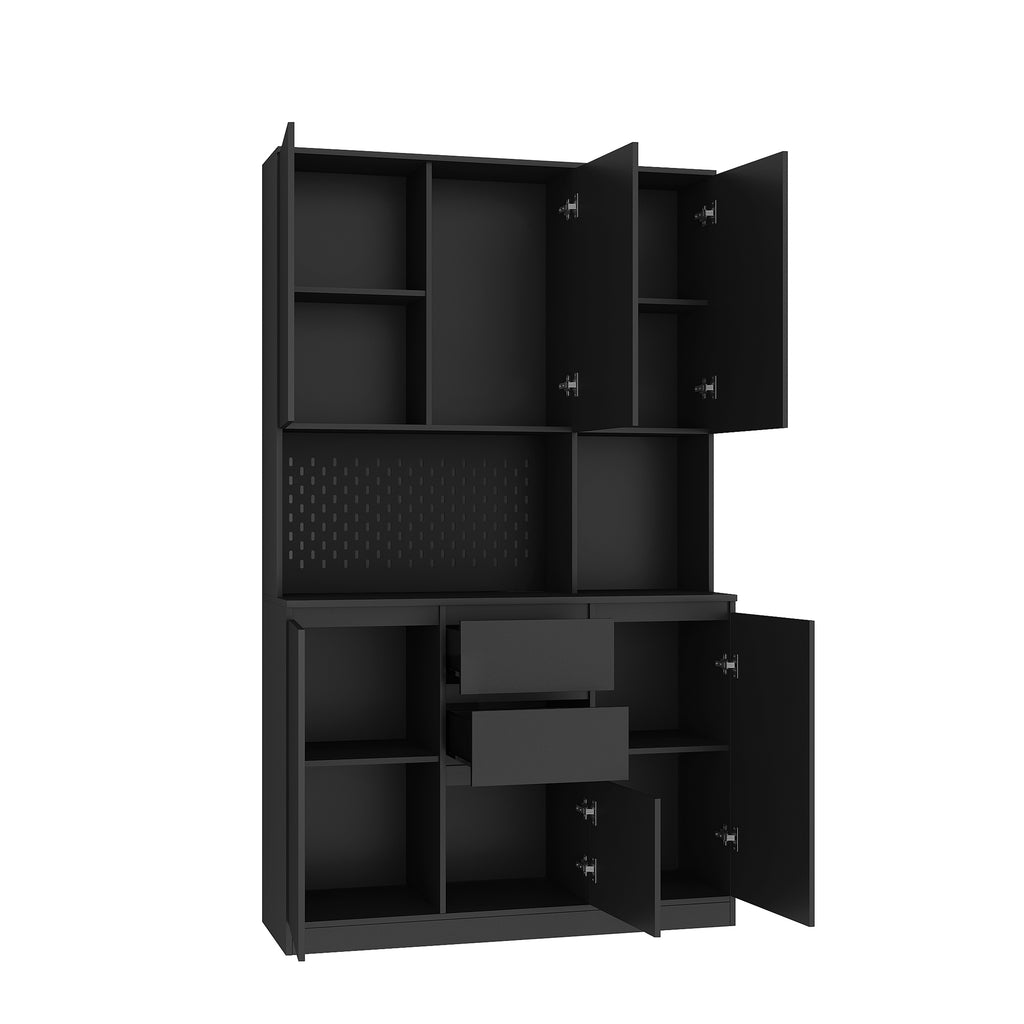 74' Freestanding Kitchen Pantry Cabinet Cupboard with 6 Doors,3 Shelves and 2 Drawer,Versatile Wardrobe & Kitchen Cabinet,Craft Storage Cabinet,Laundry Room Storage for  Kitchen (Black) - Grand Goldman Shop