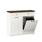 20 Gallon Tilt Out Trash Cabinet Freestanding Trash Bin Cabinet Wood Garbage Recycling Cabinet with Drawer Pet Proof Trash Can Holder for Kitchen Living Room, Antique White (Not include trash can) - Grand Goldman Shop