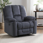 Fervor Luxurious Manual Recliner Chair with Skin-Friendly Fabric and Dual Cup Holders, Silver - Grand Goldman Shop