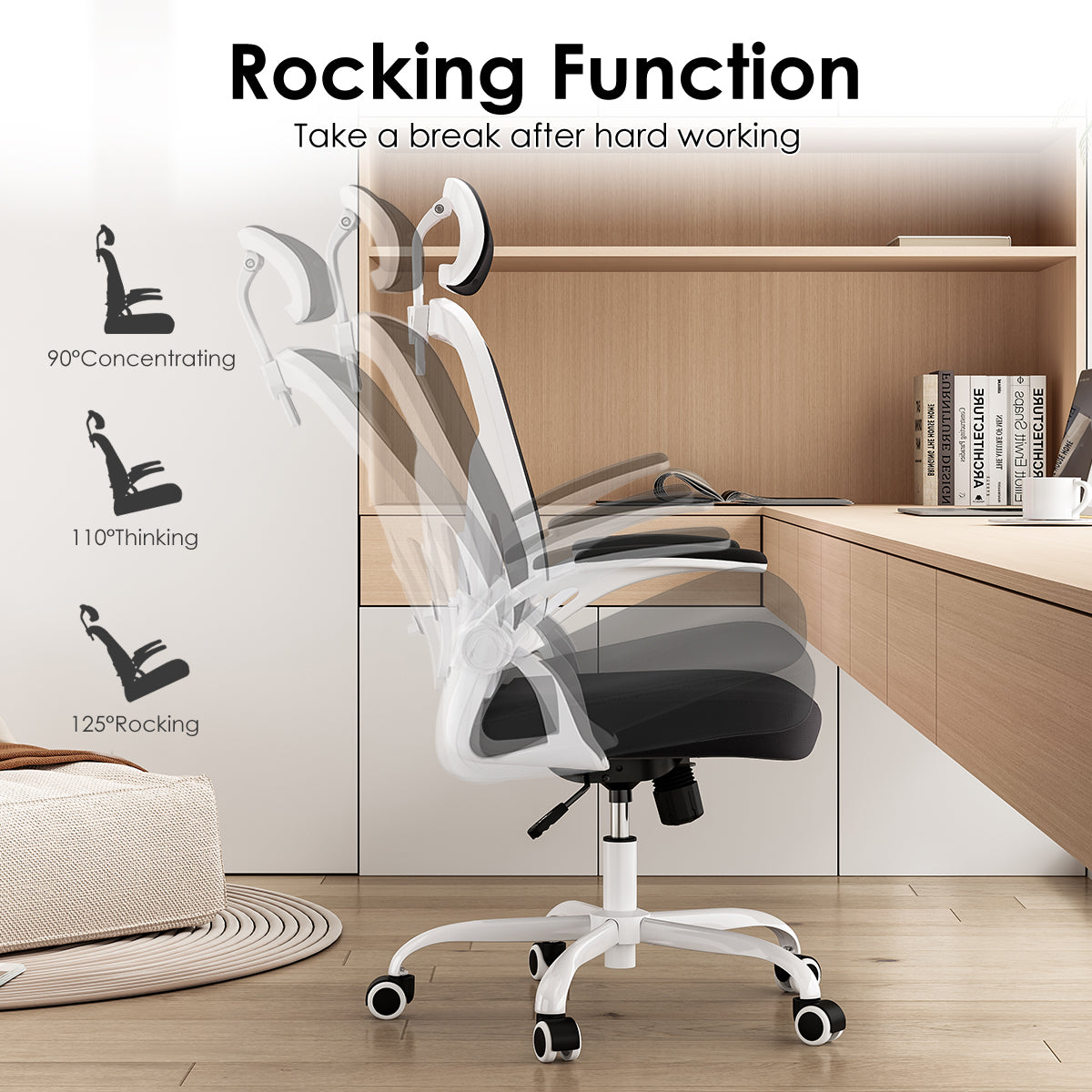 Ergonomic Office Chair, Home Office Desk Chair with Headrest, High Back Computer Chair with Armrests and Adjustable Lumbar Su