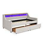 Beige Linen Upholstered Twin Sofa Bed with LED Lights, Storage Drawers, Adjustable Headboard & Wireless Charging - Grand Goldman Shop