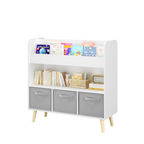 Kids Bookshelf with 3 Fabric Bins, Modern Children's Bookcase with Storage for Toys and Books, Toddler Book Organizer Shelf f
