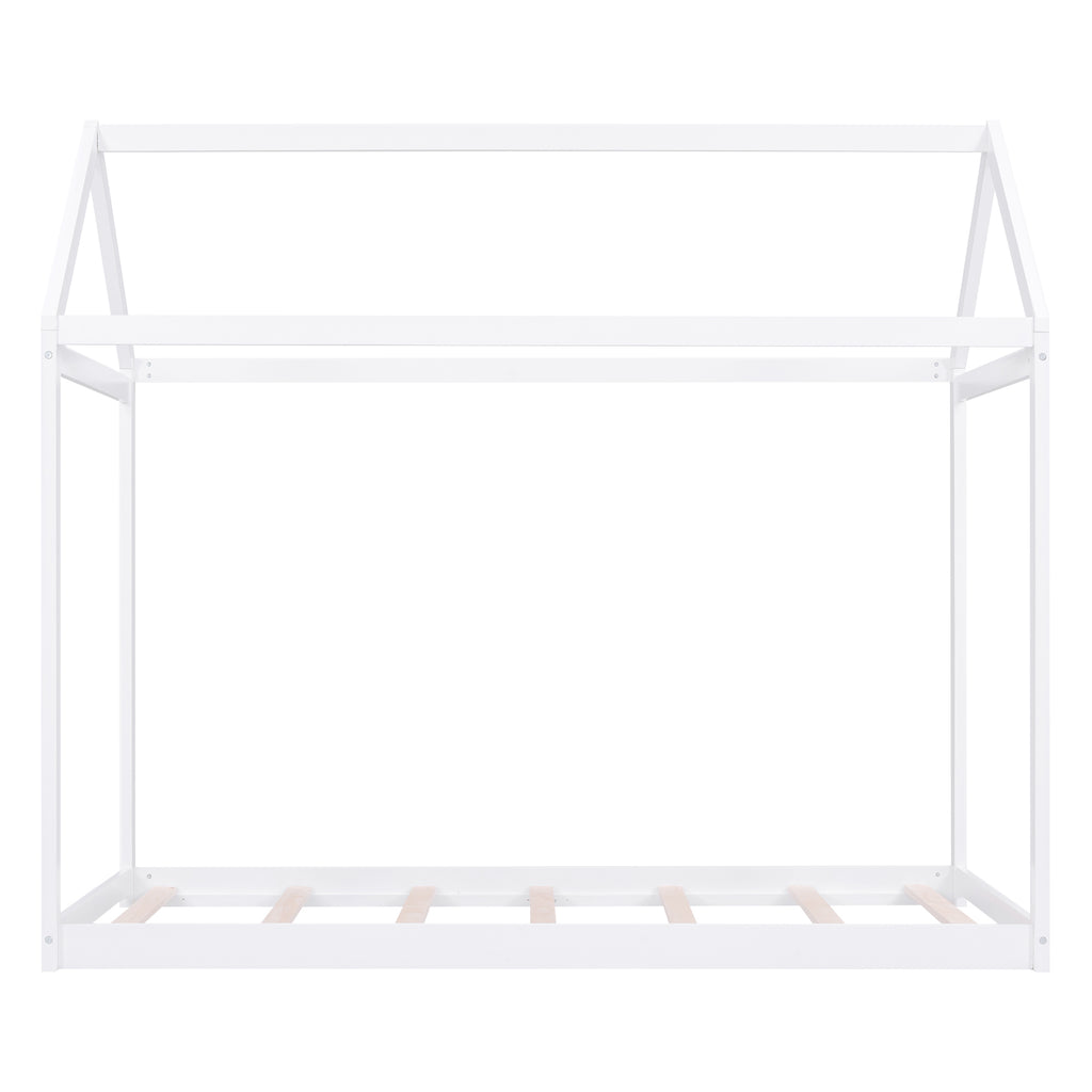Twin Size Wooden House Bed in White with Pine Wood and MDF Construction, 78.3''L x 42.5''W x 70.3''H - Grand Goldman Shop