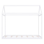 Twin Size Wooden House Bed in White with Pine Wood and MDF Construction, 78.3''L x 42.5''W x 70.3''H - Grand Goldman Shop