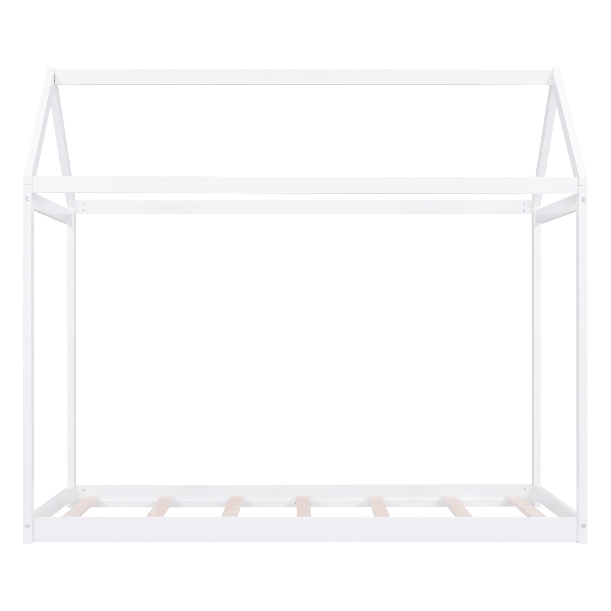 Twin Size Wooden House Bed in White with Pine Wood and MDF Construction, 78.3''L x 42.5''W x 70.3''H - Grand Goldman Shop