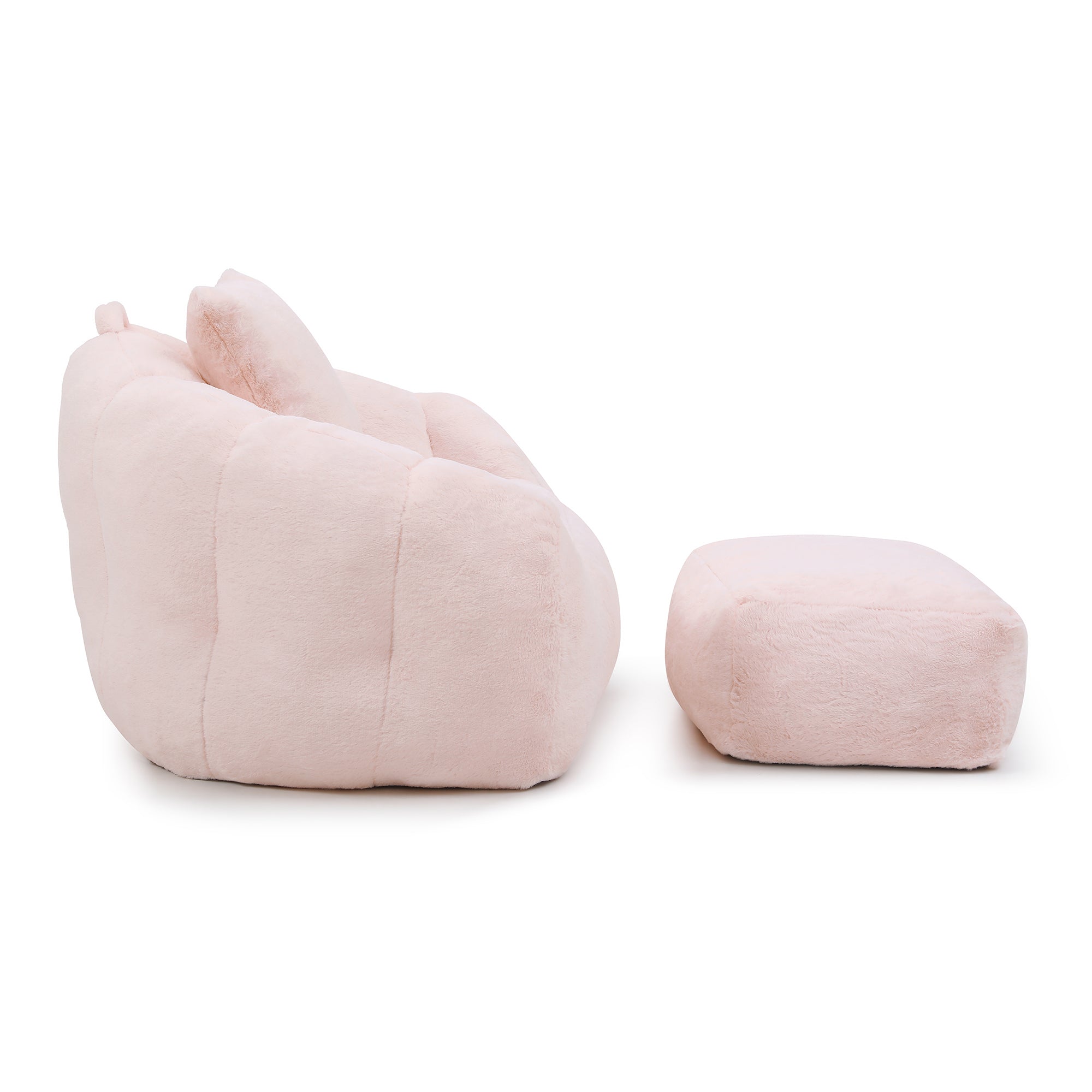 Giant Bean Bag Chair withFootstool, Oversized Bean Bag  for Adults and Kids, Faux Fur Shell-Shaped Large Chair with Filler, Stuffed Big Accent Sofa,  Floor Sofa for Gaming,Reading Living Room Bedroom - Grand Goldman Shop