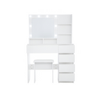 Vanity, Makeup Vanity Desk Set with Mirror & Light, Dressing Table Storage Lots , 3 Lighting Modes with Adjustable Brightness, White with Stool - Grand Goldman Shop