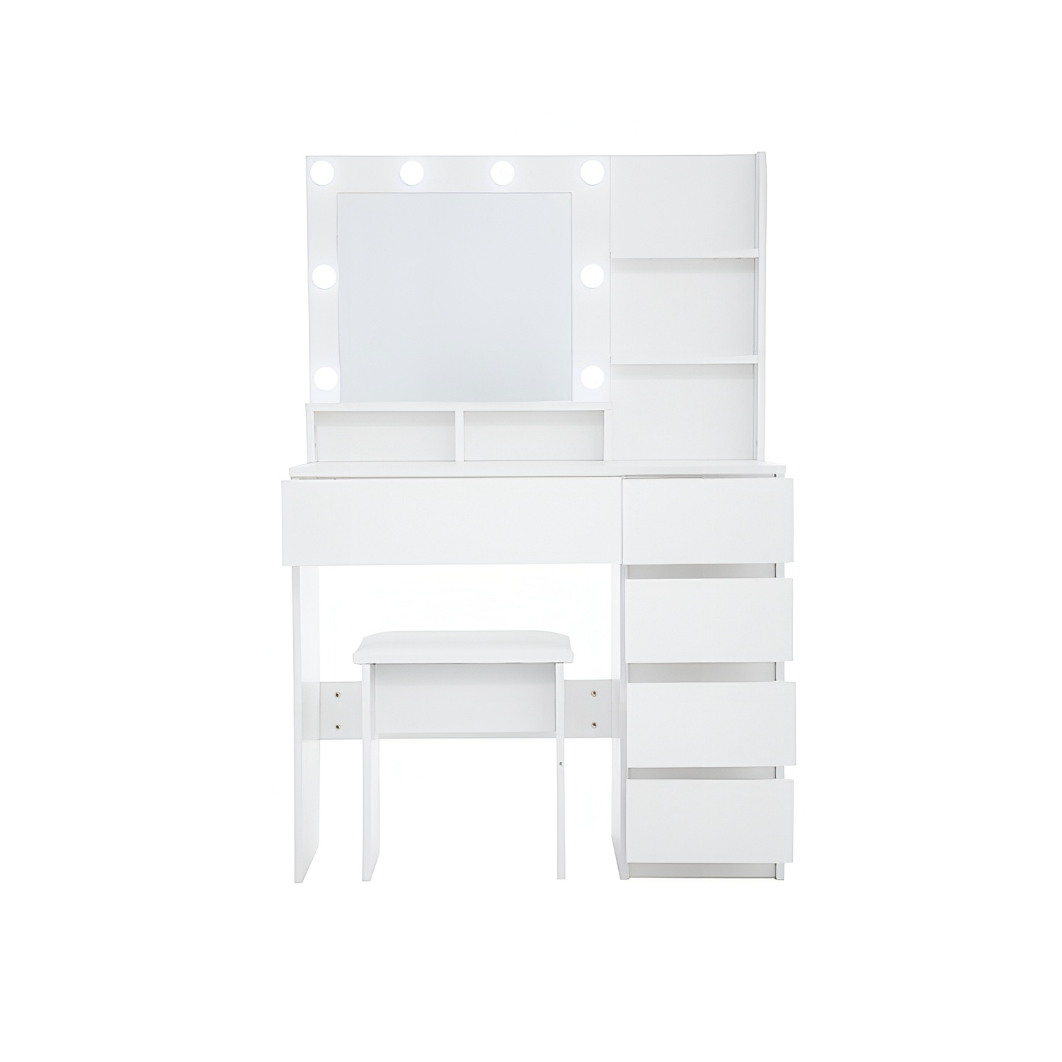 Vanity, Makeup Vanity Desk Set with Mirror & Light, Dressing Table Storage Lots , 3 Lighting Modes with Adjustable Brightness, White with Stool - Grand Goldman Shop