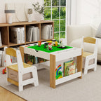 Kids 2 in 1 Play Table & 2 Chairs Set,with 7 Storage Compartments,Compatible with LEGO Building Block,Modern Activity Learnin