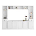 Minimalist Entertainment Wall Unit Set with Bridge for TVs Up to 75'', Ample Storage Space TV Stand with Adjustable Shelves, Modernist Large Media Console for Living Room, White - Grand Goldman Shop