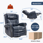 Heat Massage Manual Recliner Chair with Rocker and Swivel in Genuine leather for Living Room, Blue - Grand Goldman Shop